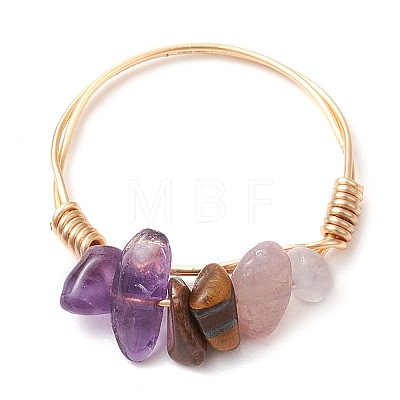Natural Gemstone Chips Finger Rings RJEW-JR00800-1