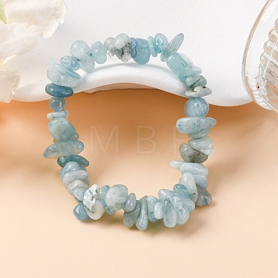 Unisex Chip Natural Aquamarine Beaded Stretch Bracelets BJEW-S143-33-1