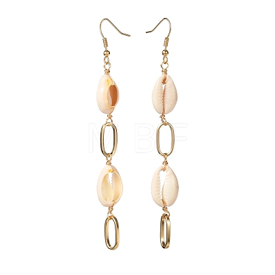 Natural Shell with Oval Ring Dangle Earrings for Girl Women EJEW-JE04662-1