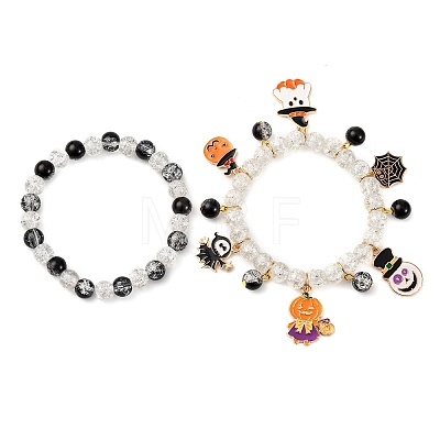 2Pcs Spray Painted Crackle Glass Round Beads Stretch Bracelets BJEW-JB12484-01-1