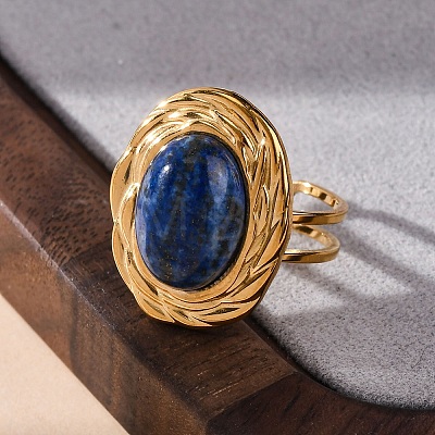 Oval Natural Lapis Lazuli Finger Rings RJEW-M063-01G-17-1
