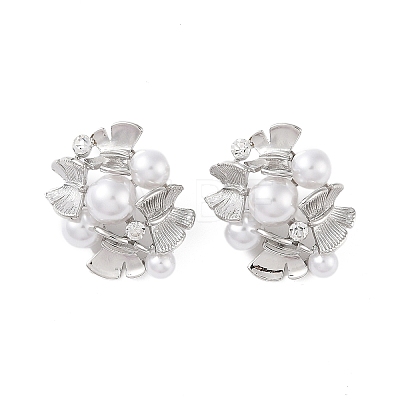 Brass with Resin Imitation Pearl Stud Earrings EJEW-B046-02P-1