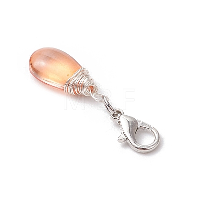 Wire Wrapped Glass Teardrop Pendant Decorations HJEW-JM02974-01-1