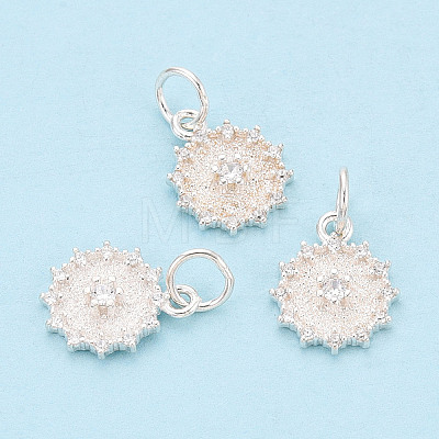925 Sterling Silver Micro Pave Clear Cubic Zirconia Flower Charms STER-T009-20S-1