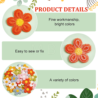 Fingerinspire 60Pcs 6 Colors  Candy Color Two Tone Crochet Flower Appliques PATC-FG0001-52-1