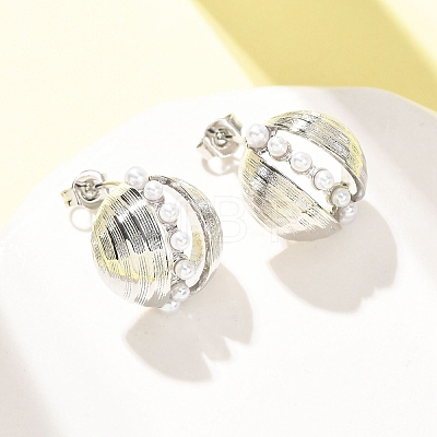 Round Brass Stud Earrings EJEW-D351-01P-1