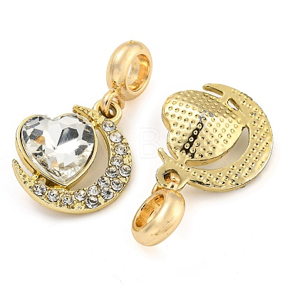Rack Plating Alloy Pave Crystal Rhinestone Moon with Heart European Dangle Charms FIND-B034-05G-1