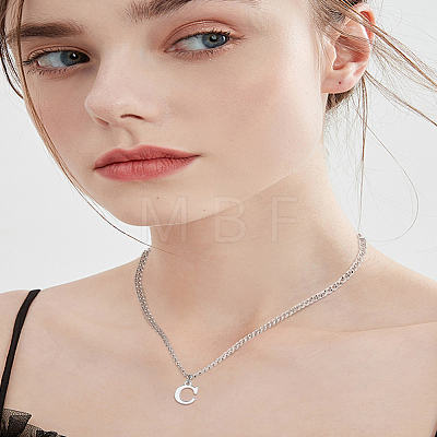 1Pc 304 Stainless Steel Letter Pendant Necklaces NJEW-LP0001-33C-P-1