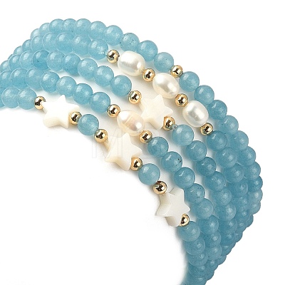 5Pcs 5 Style Natural Dyed White Jade & Pearl & Shell Star Beaded Stretch Bracelets Set BJEW-JB09495-05-1