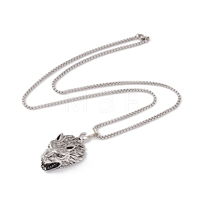 Alloy Wolf Pendant Necklace with 201 Stainless Steel Box Chains NJEW-E016-06AS-1