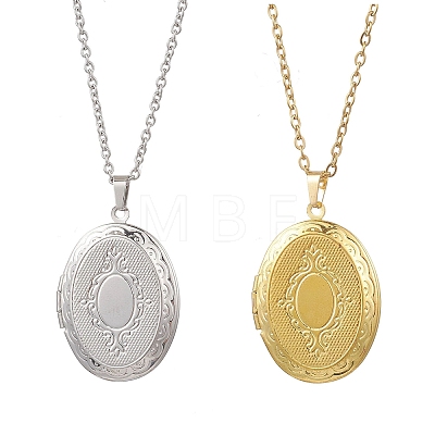 2Pcs 2 Colors Brass Oval Locket Pendant Necklaces NJEW-JN05905-1