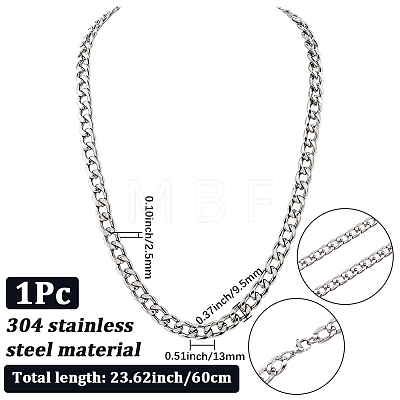 1Pc 304 Stainless Steel Cuban Link Chain Necklaces for Men Women NJEW-SP0001-23F-1