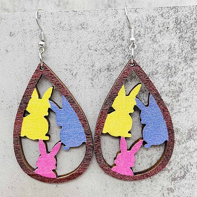 Easter Wood Dangle Earrings FS-WG5624F-03-1