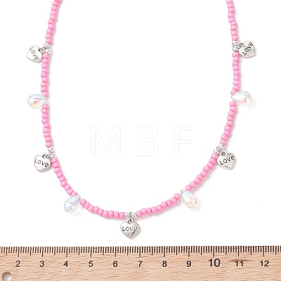 Boho 304 Stainless Steel Heart Leaf Star Cross Shell Shaped Pendant Glass Seed Beaded Necklaces NJEW-MZ00147-1