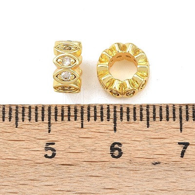 Brass Micro Pave Clear Cubic Zirconia Rondelle European Beads KK-C142-04B-G-1