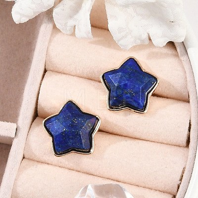 Natural Lapis Lazuli Stud Earrings EJEW-H153-01G-01-1