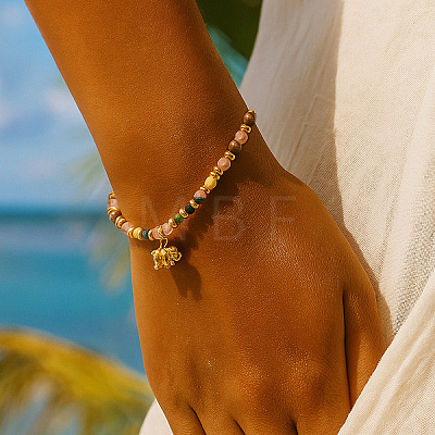 Adjustable Natural Picture Jasper & African Turquoise(Jasper) & Strawberry Quartz Beads Braided Bead Bracelets SX3776-1