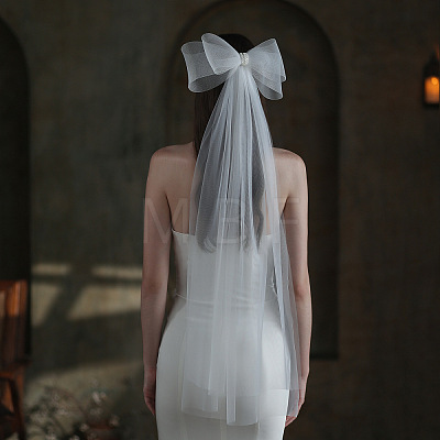 Bowknot Polyester Mesh Bridal Veils PW-WG60878-01-1