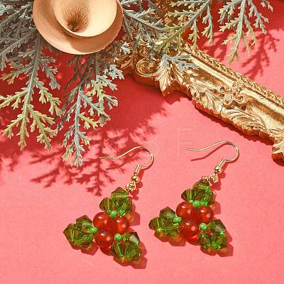 Natural Carnelian Holly Leaf Dangle Earrings EJEW-TA00245-1