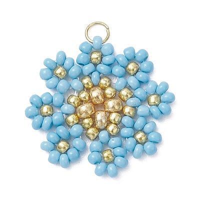 Glass Seed Beaded Flower Pendants PALLOY-MZ01181-1