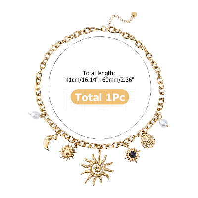 1Pc 304 Stainless Steel Resin & Plastic Pearl Sun Pendant Bib Necklaces NJEW-HS0001-24-1