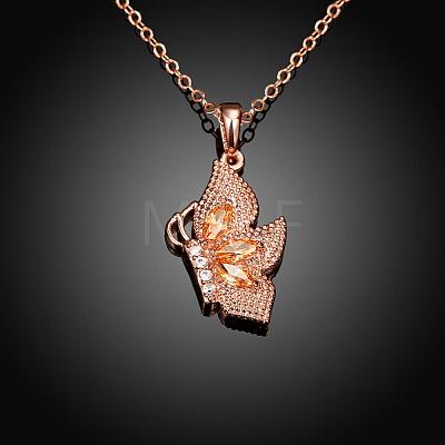 Rose Gold Plated Brass Cubic Zirconia Butterfly Pendant Necklaces for Women NJEW-BB00522-02-1