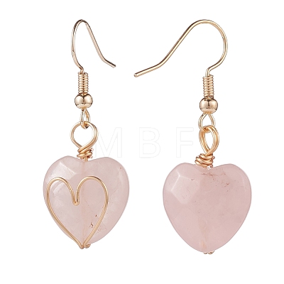 Natural Rose Quartz Heart Dangle Earrings EJEW-JE04948-01-1