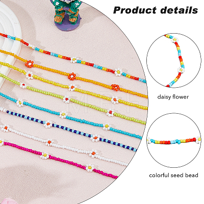 8Pcs 8 Colors Glass Seed Braided Flower Beaded Necklaces Set for Women NJEW-AN0001-32-1