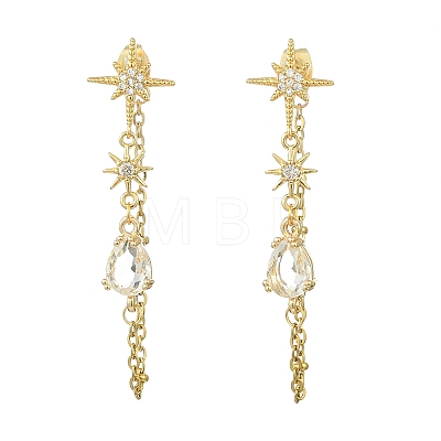 Star Teardrop Brass Micro Pave Cubic Zirconia Stud Earrings EJEW-JE07151-1
