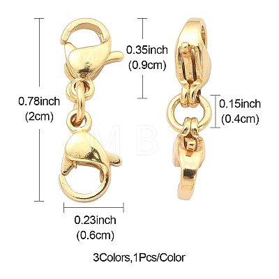 3Pcs 3 Colors 304 Stainless Steel Double Lobster Claw Clasps STAS-YW0001-52B-1