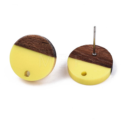 Opaque Resin & Walnut Wood Stud Earring Findings MAK-N032-008A-B05-1