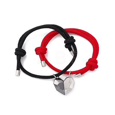 2Pcs 2 Color Magnet Alloy Matching Heart Charm Bracelets Set BJEW-E011-03BP-01-1