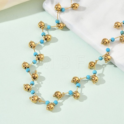 304 Stainless Steel & Faceted Round Synthetic Turquoise Beaded Necklaces for Women NJEW-C119-03A-1