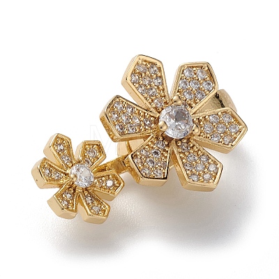 Rack Plating Flower Brass Pave Clear Cubic Zirconia Fold Over Magnetic Clasps X-KK-C019-21G-1