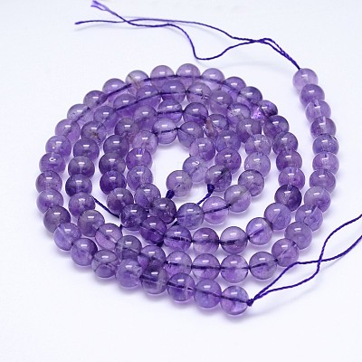 Round Natural Amethyst Bead Strands G-L446-05-1