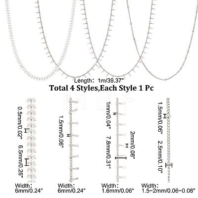 4M 4 Style Stainless Steel Cobs & Satellite Chains and Square Charm Chains STAS-AR0001-37-1
