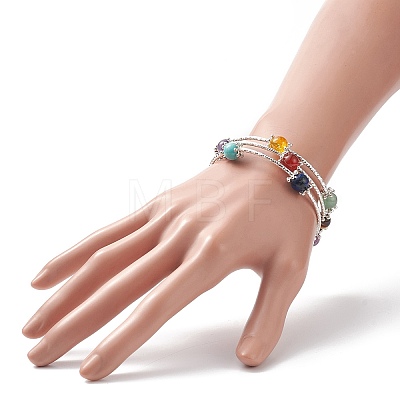 Natural & Synthetic Mixed Gemstone Round Beaded Triple Loop Wrap Bangle for Women BJEW-TA00224-1