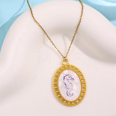 Ocean Theme Alloy Acrylic Sea Horse Pendant 201 Stainless Steel Cable Chain Necklaces for Women NJEW-F369-01A-1
