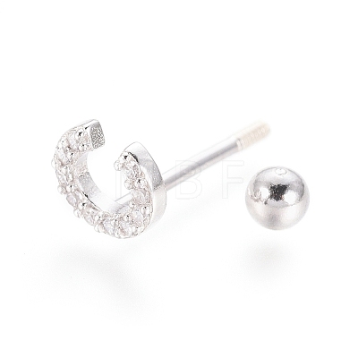 Rhodium Plated 925 Sterling Silver Micro Pave Clear Cubic Zirconia Letter Barbell Cartilage Earrings STER-I018-13P-C-1