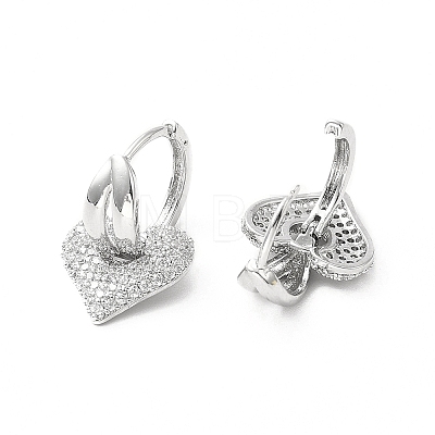 Valentine's Day Heart & Leaf Clear Cubic Zirconia Dangle Hoop Earrings EJEW-G327-06P-1