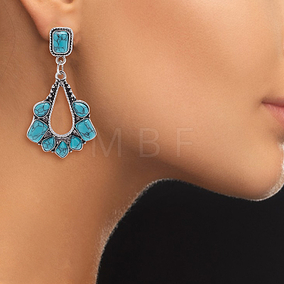 ANATTASOUL 6 Pairs 6 Style Synthetic Turquoise Teardrop & Arch Flower Dangle Stud Earrings EJEW-AN0001-10-1