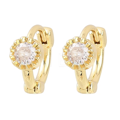 Flower Brass Micro Pave Clear Cubic Zirconia Hoop Earrings EJEW-D348-16G-1