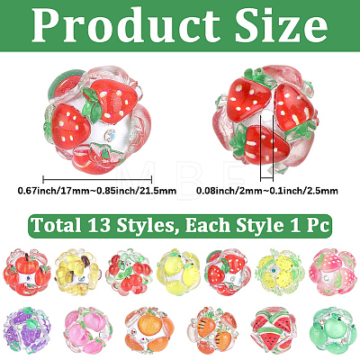13Pcs 13 Colors Fruit Round Resin Beads RESI-PA0001-53-1