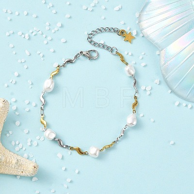 304 Stainless Steel Wavy Link Chain Bracelets for Women BJEW-JB14170-1
