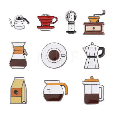 10Pcs 10 Style Coffeemaker Enamel Pins JEWB-TA00001-07-1