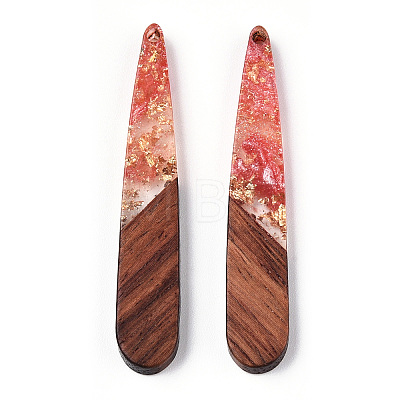 Transparent Resin & Walnut Wood Pendants X-RESI-N039-69E-1
