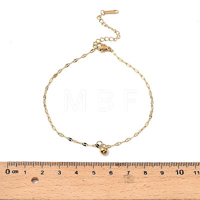304 Stainless Steel Round Ball Tassel Dapped Chain Anklets for Women AJEW-G070-01G-1