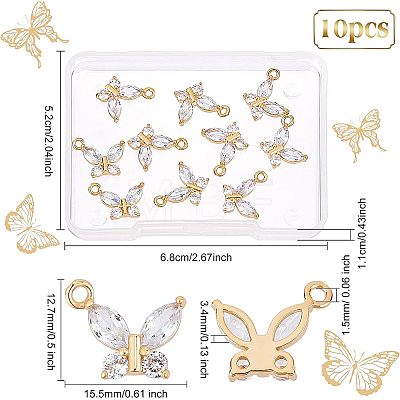 10Pcs Brass Clear Cubic Zirconia Pendants ZIRC-BC0001-06-1