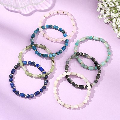 Natural Gemstone & Brass Beaded Stretch Bracelets for Women Men BJEW-JB13826-1