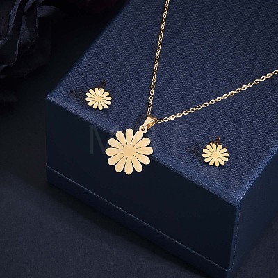 316 Surgical Stainless Steel Daisy Stud Earrings and Pendant Necklace JX377A-1